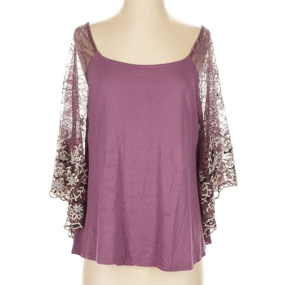 Purple Embellished Blouse with 3/4 Bell Sleeves - Picture 1 of 4